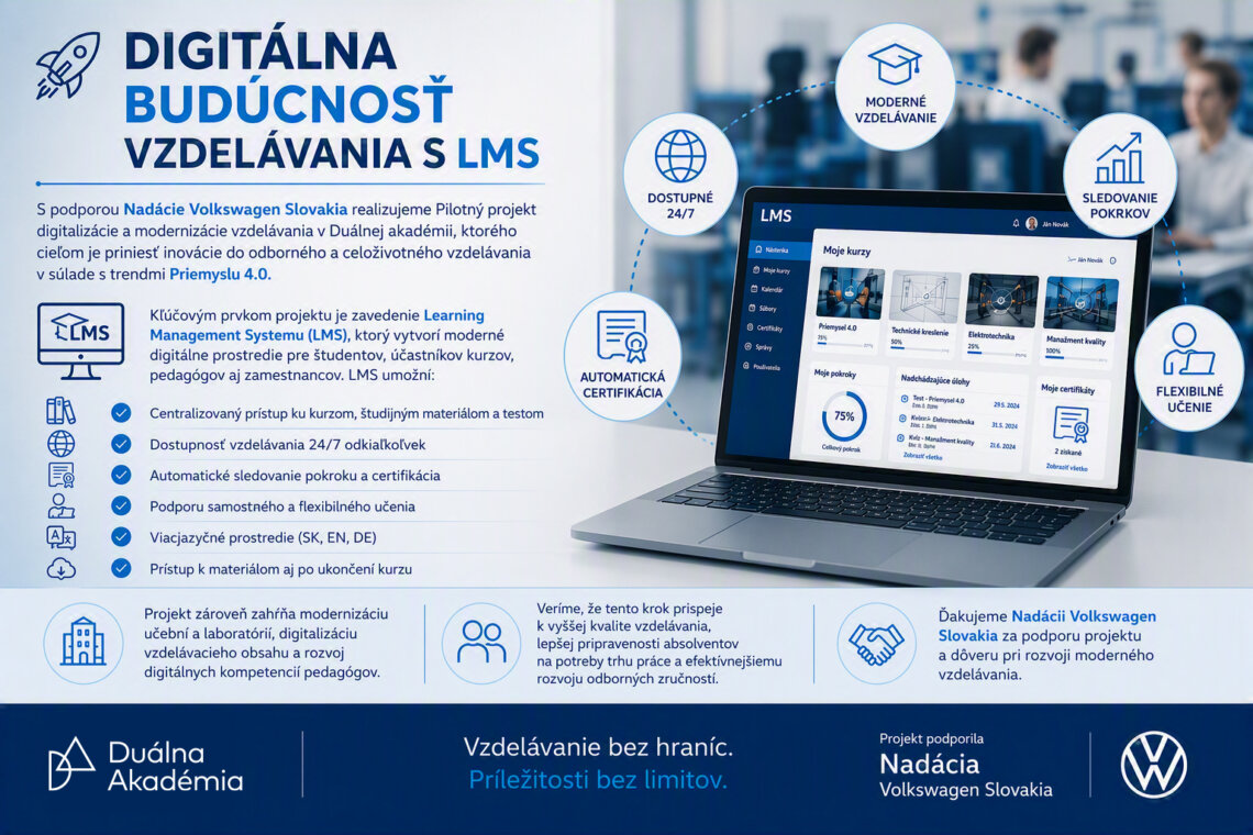Duálna akadémia digitalizuje a modernizuje vzdelávanie s podporou Nadácie Volkswagen Slovakia